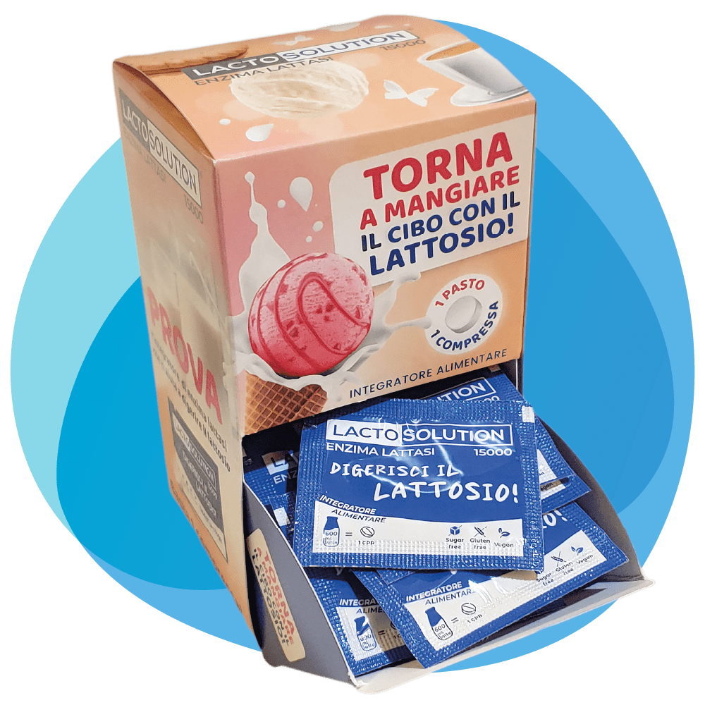 dispenser monodose di Lactosolution, enzima di lattasi